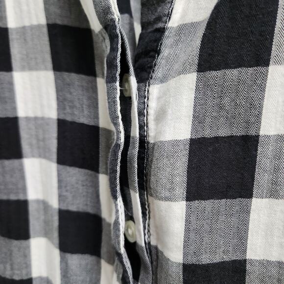 Loft Black and White Checkered Mandarin Collar Long Sleeve Blouse - Picture 4 of 7